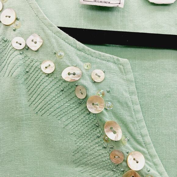 Tunic Size 1X Irish Linen Mint MOP Button Boho Minimalist Quiet Luxury Old Money - Picture 6 of 16
